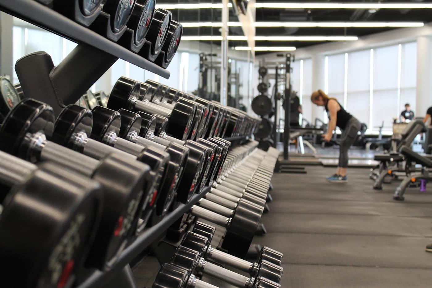 Rows of dumbbells in a training space